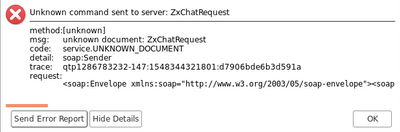 popup error unknown command sent to server: ZxChatRequest